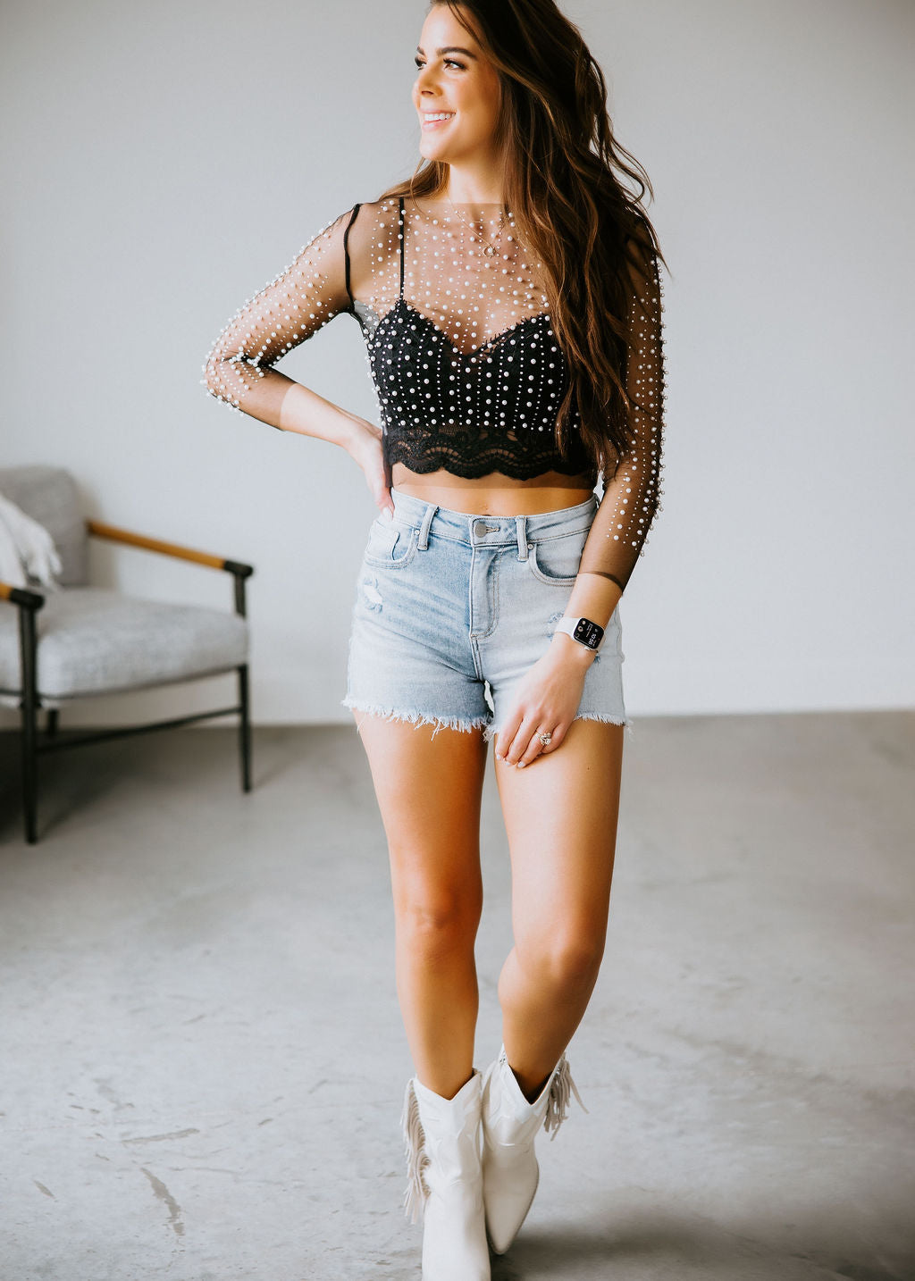 Precious Pearl Mesh Top