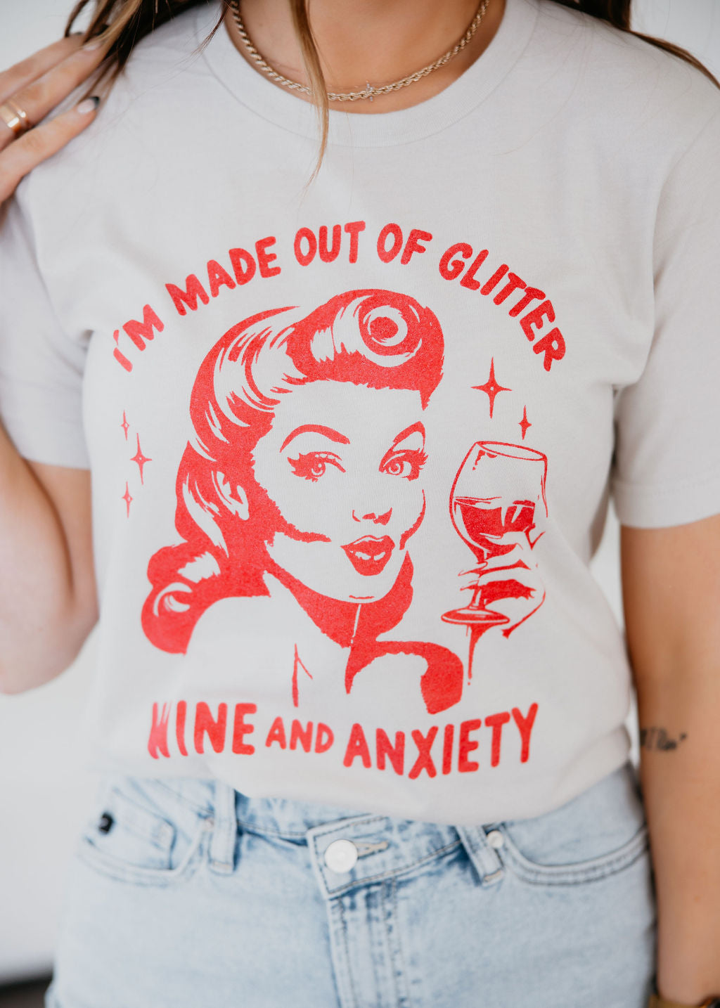 image of Glitter Wine and Anxiety Graphic Tee