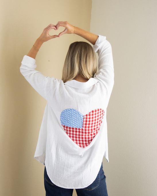 American Flag Heart Button Down