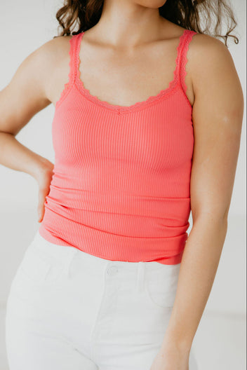 Andy Ribbed Lace Trim Tank