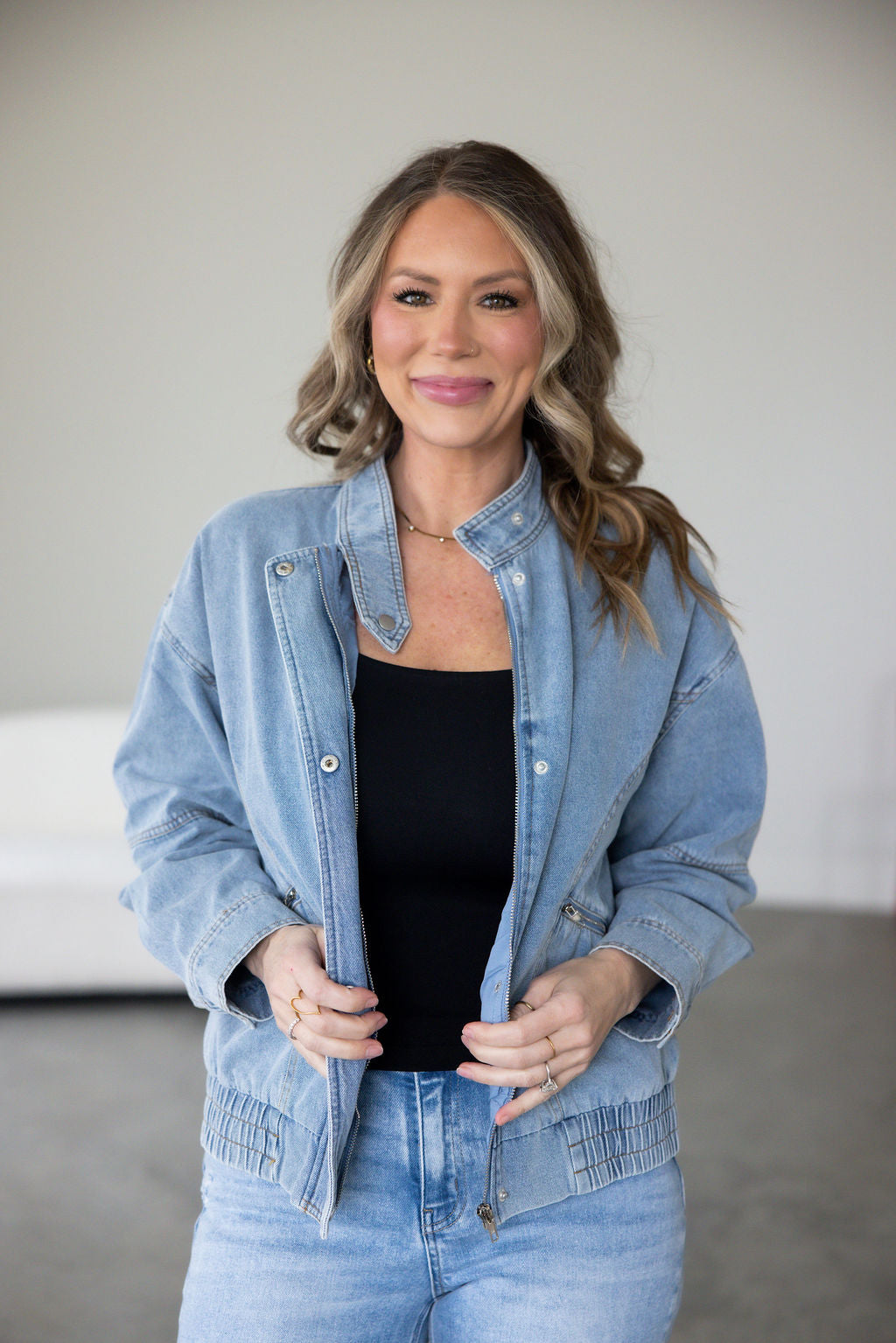 image of Raye Denim Bomber Jacket