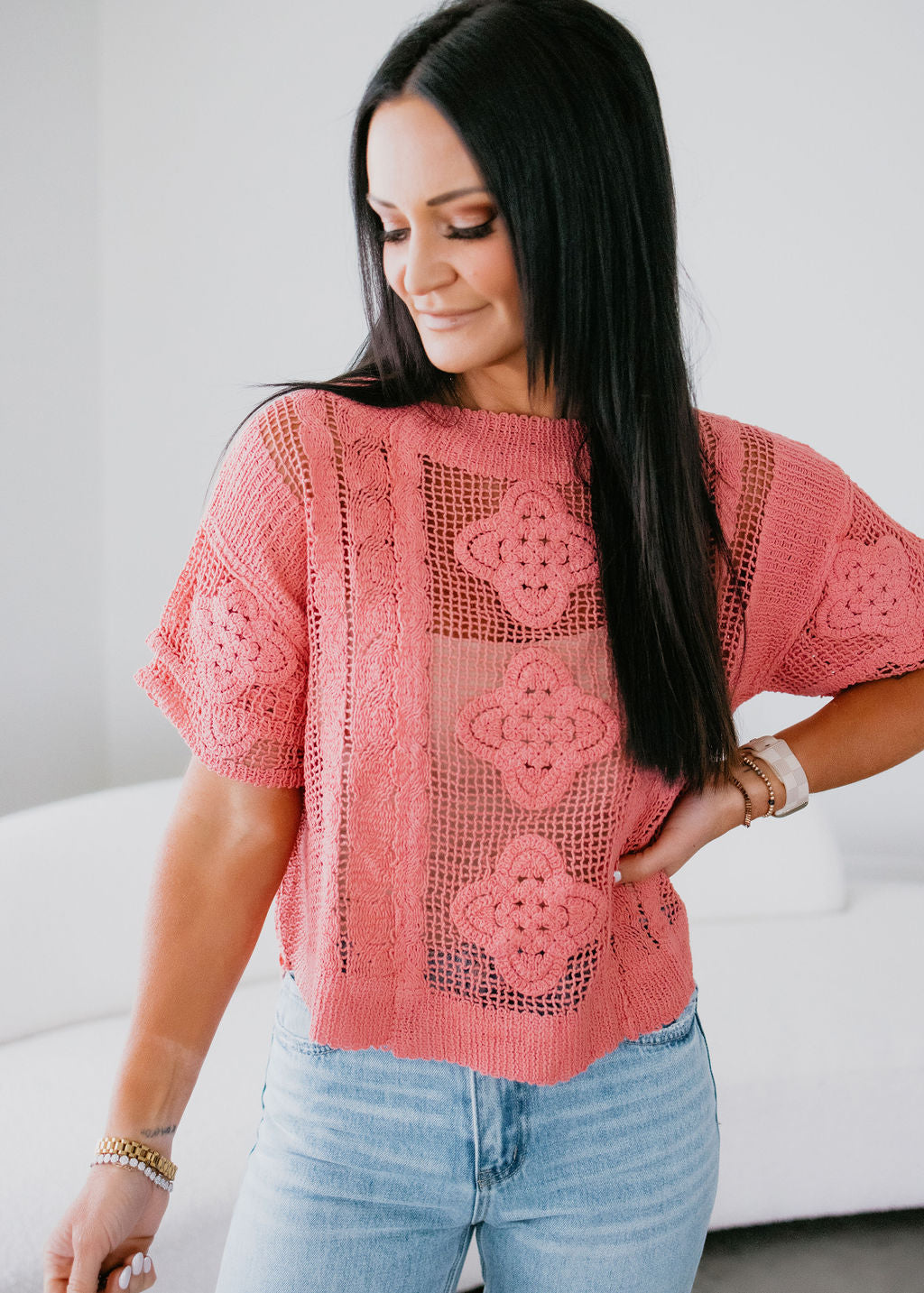 image of Davie Crochet Knit Top