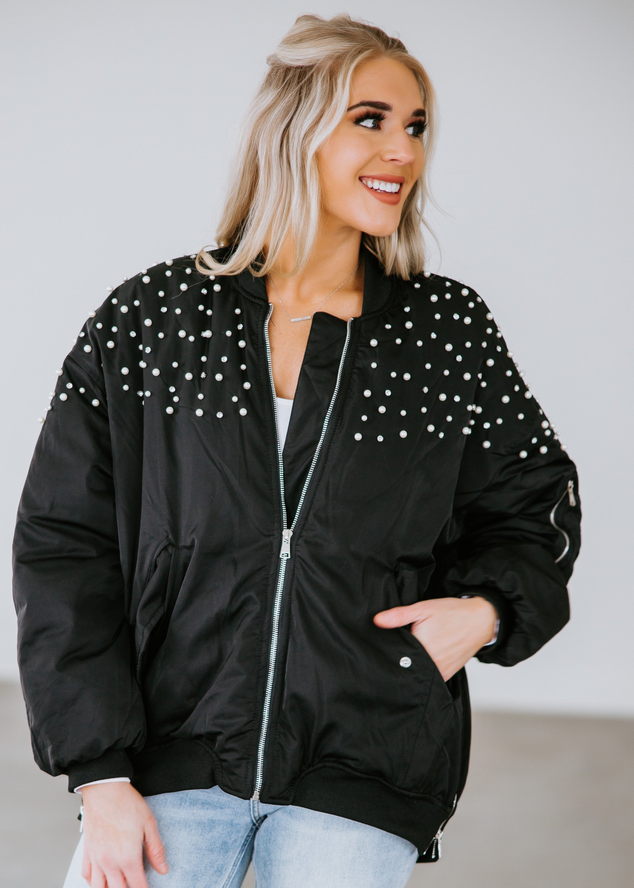 image of Barrett Rhinestone Bomber Jacket