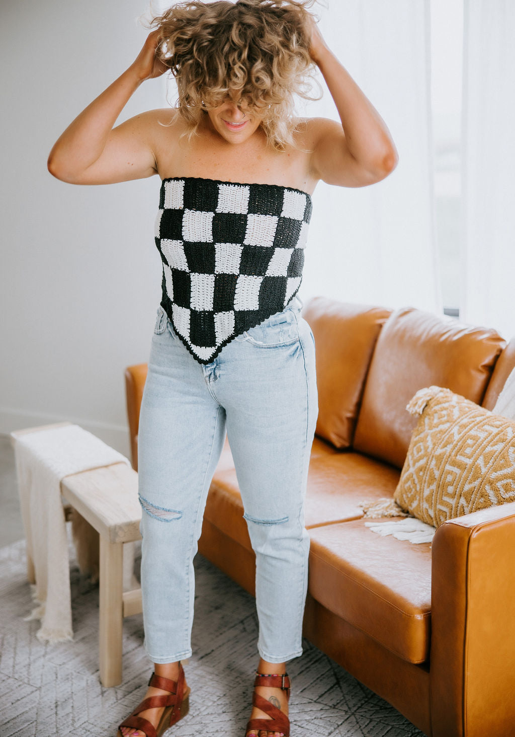 Lenlie Checkered Knit Top