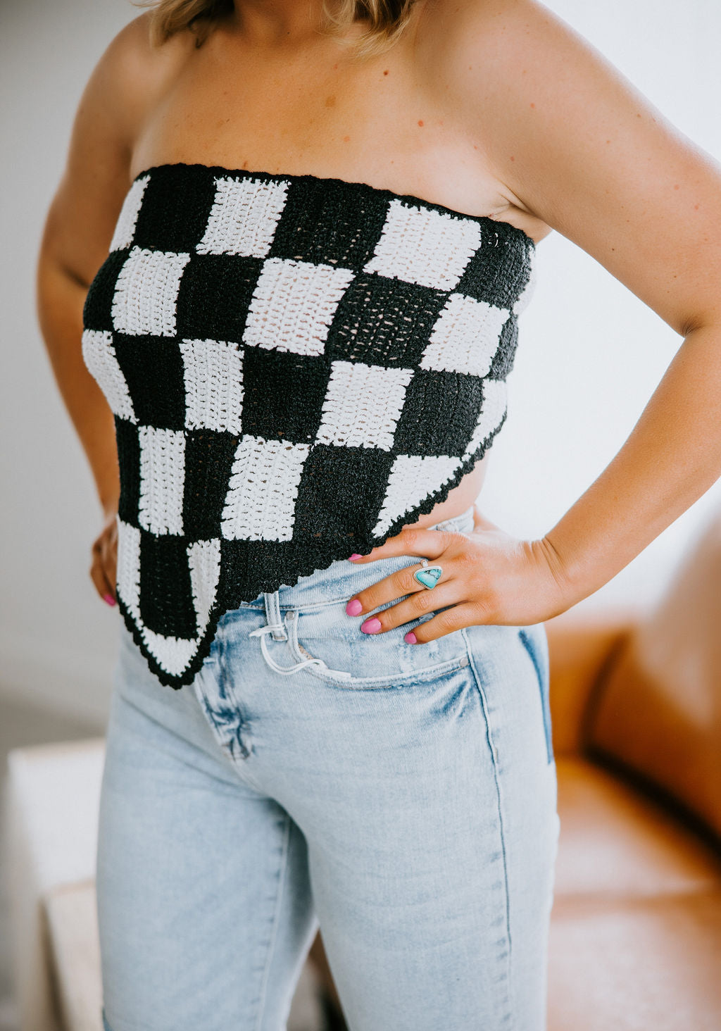 Lenlie Checkered Knit Top