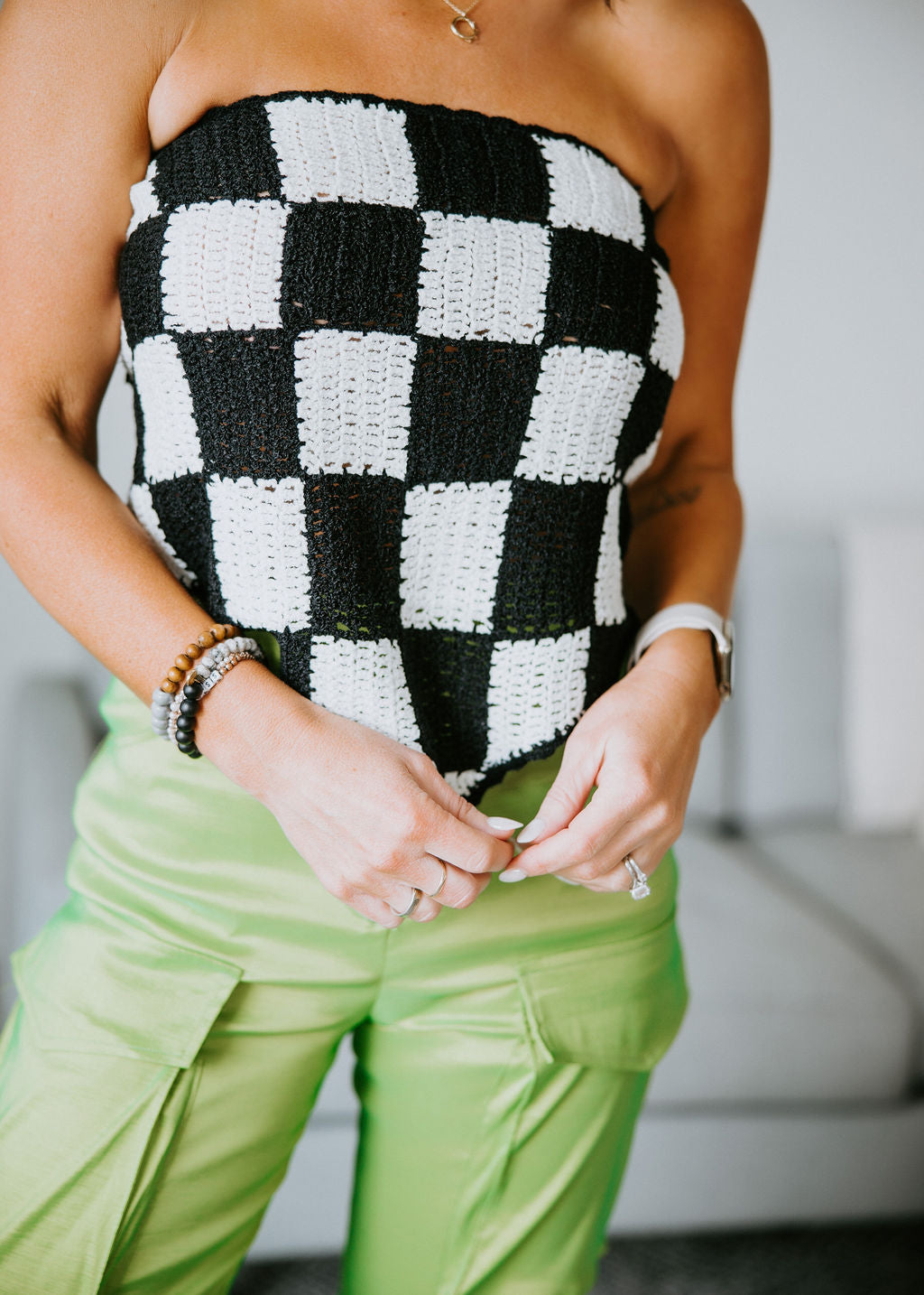 image of Lenlie Checkered Knit Top