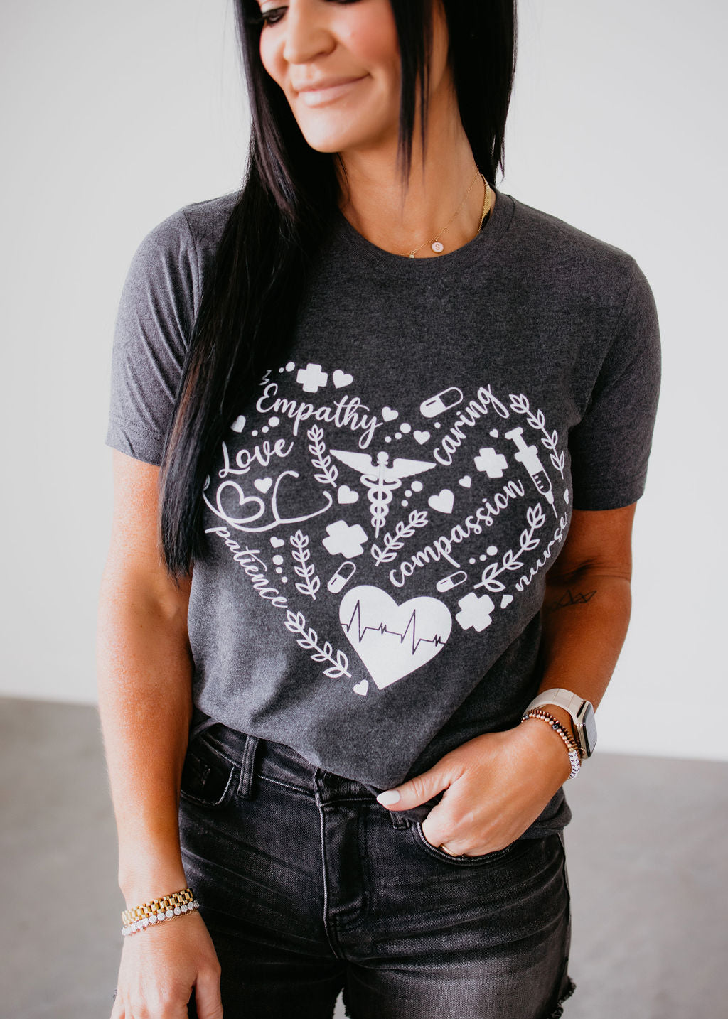 image of Nurse Adjectives Heart Tee