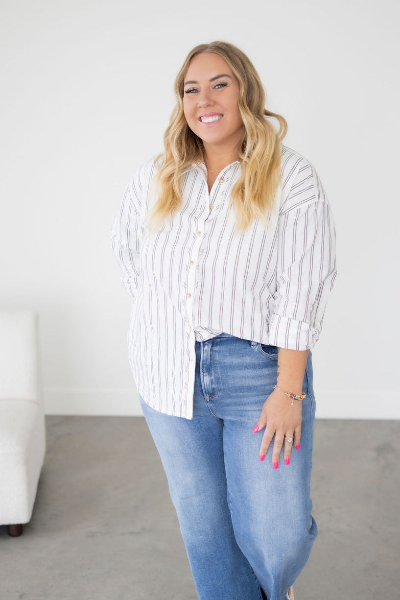 Rowena Striped Button Top