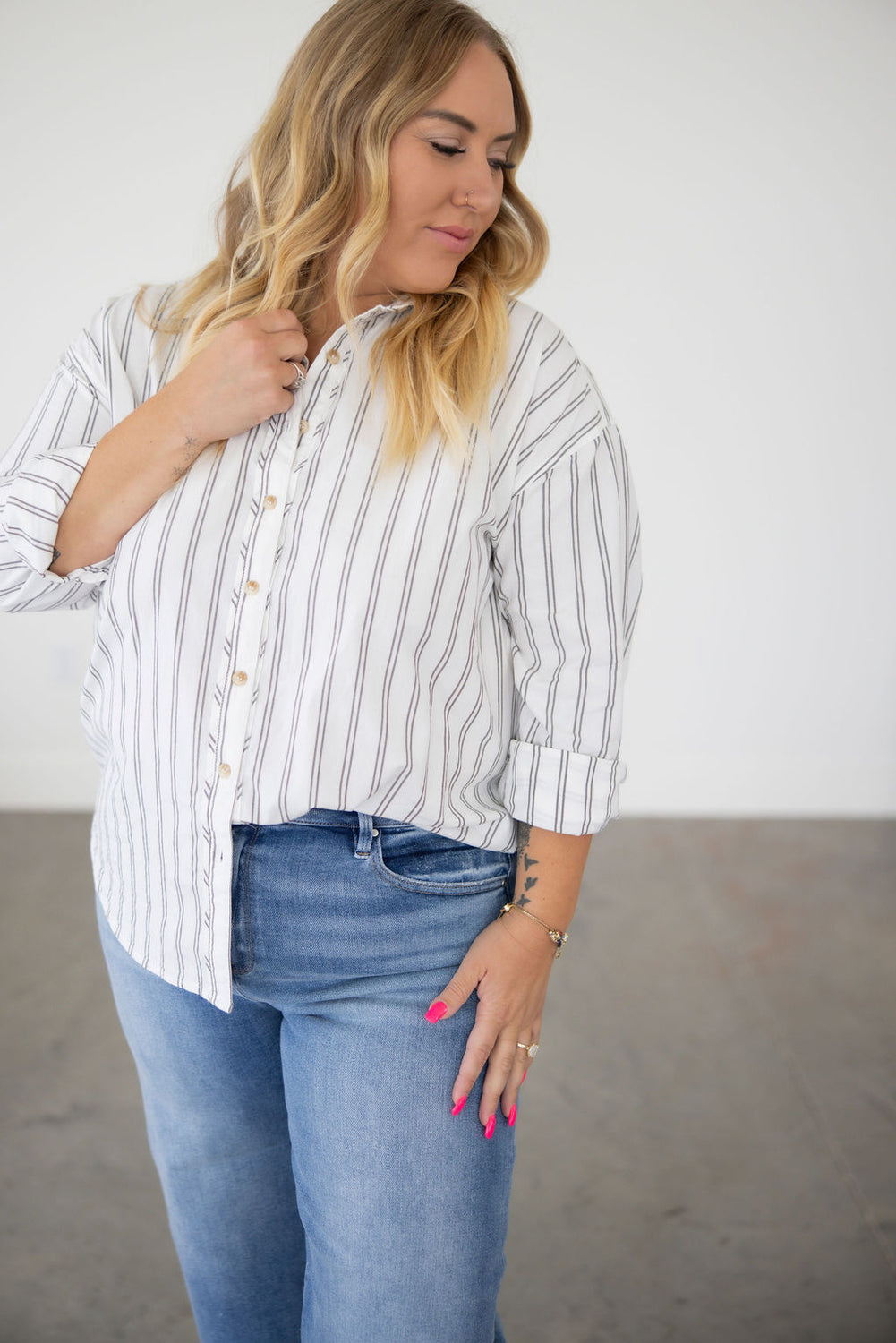 Rowena Striped Button Top