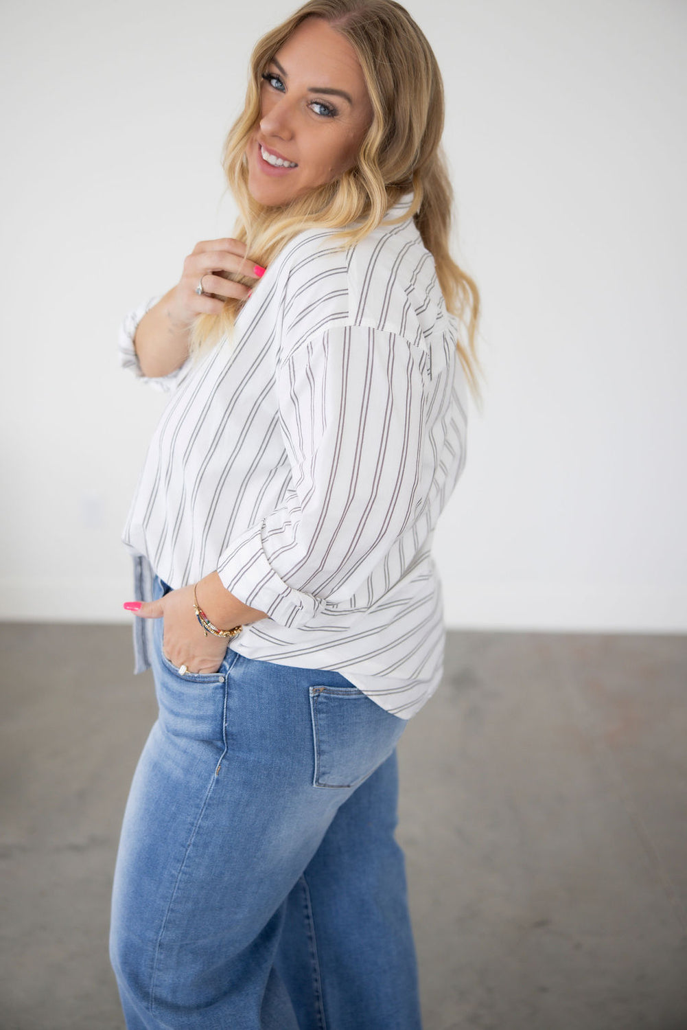 Rowena Striped Button Top