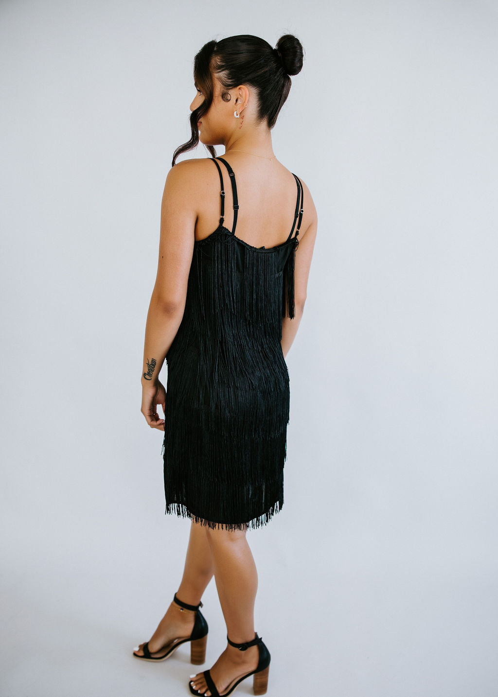 black fringe mini dress Lady Black Tie - Bijoux Mini Dress - Fringe Flapper Short Cocktail Dress