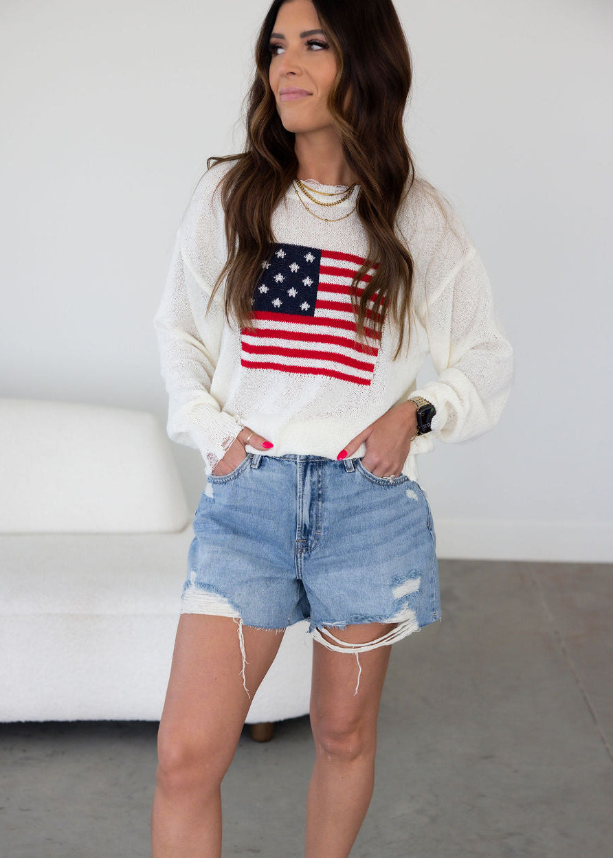 American Flag Distressed Sweater