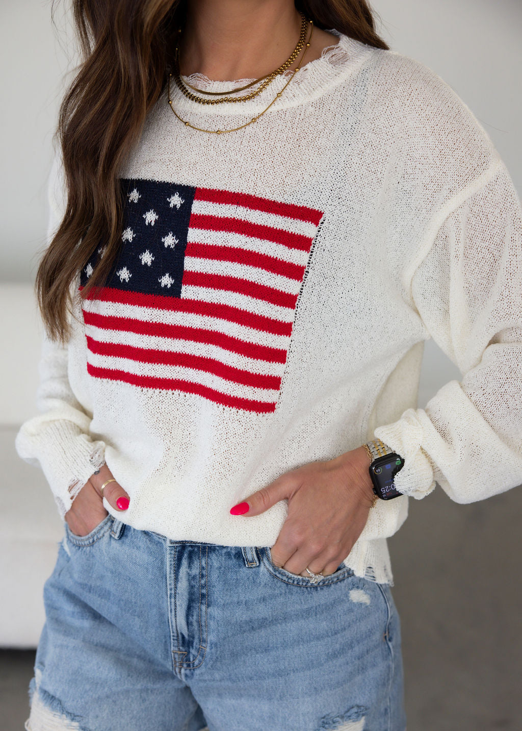 American Flag Distressed Sweater