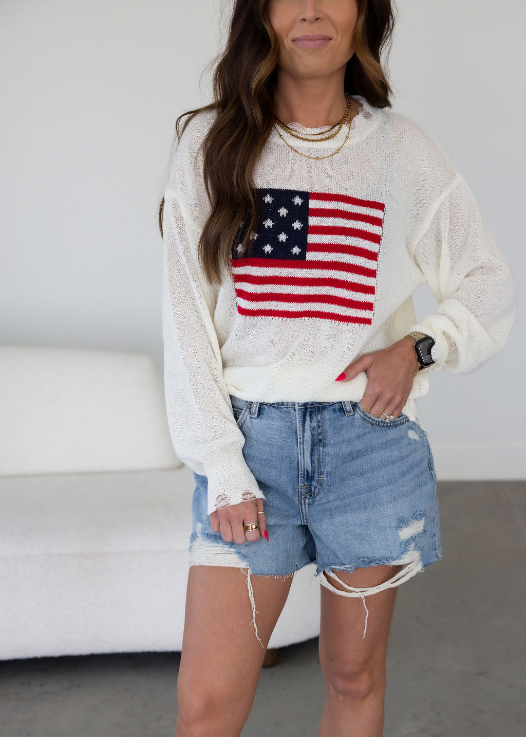 American Flag Distressed Sweater