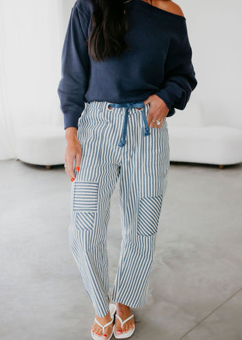 Ronnie Striped Twill Barrel Pants