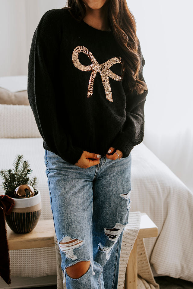 Dazzling Sequin Bow Sweater