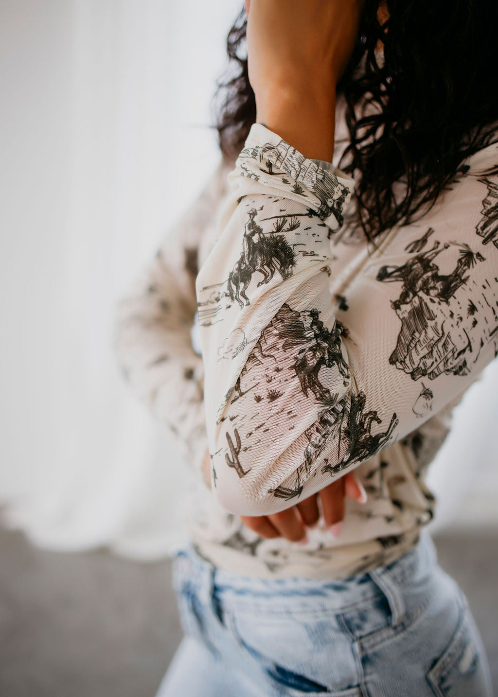 Cowboy Print Mesh Top