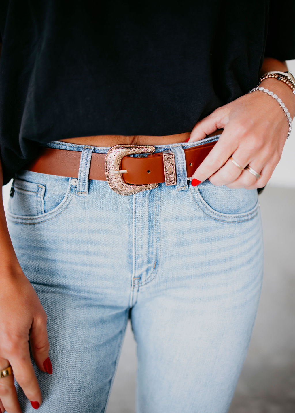 Floral Embossed Western Belt