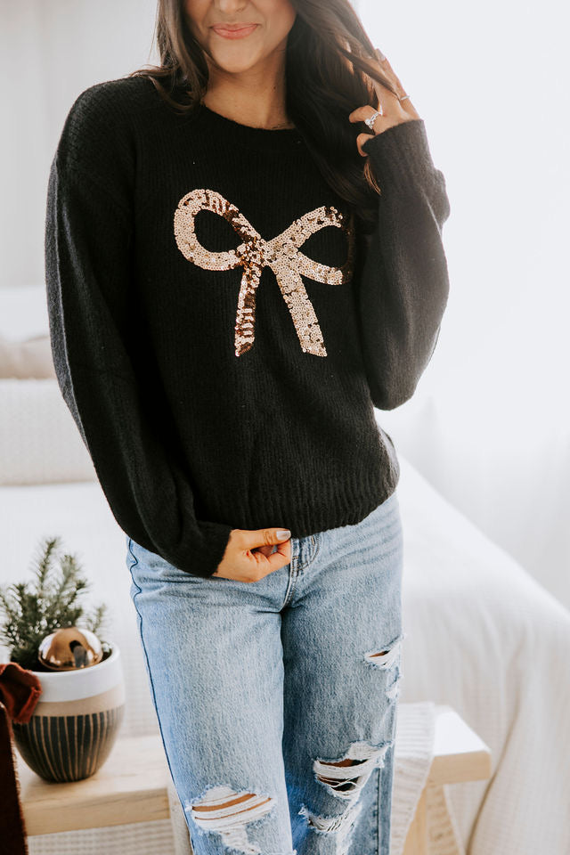 Dazzling Sequin Bow Sweater