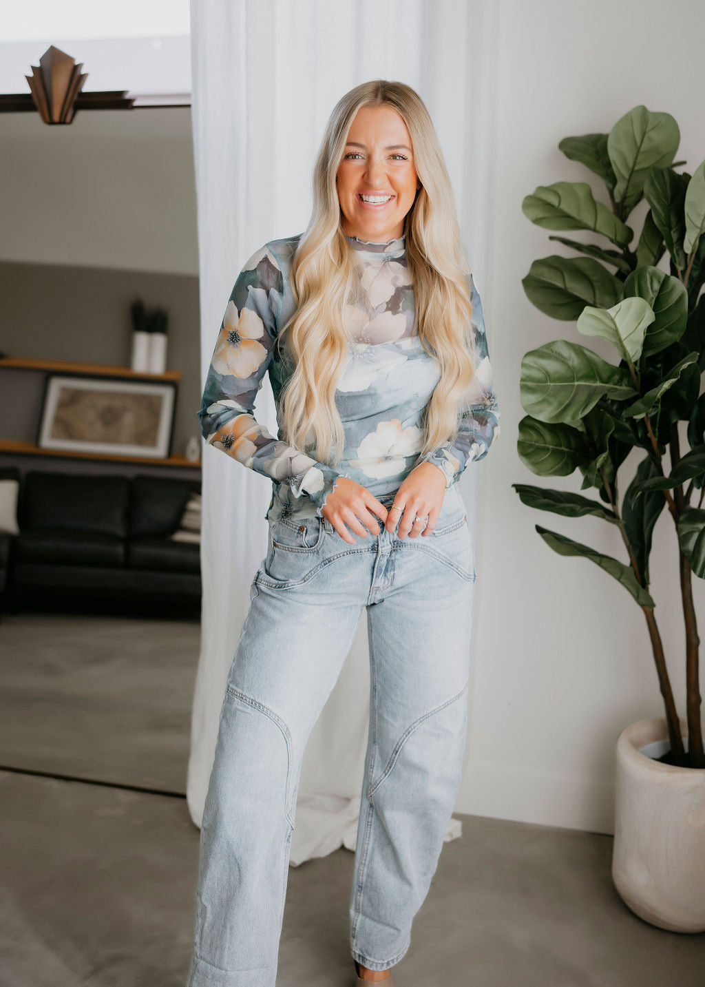 image of Sana Floral Mesh Long Sleeve