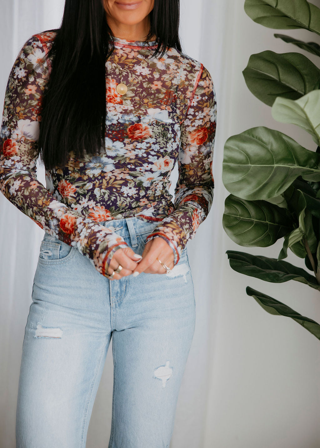 Alise Floral Mesh Top