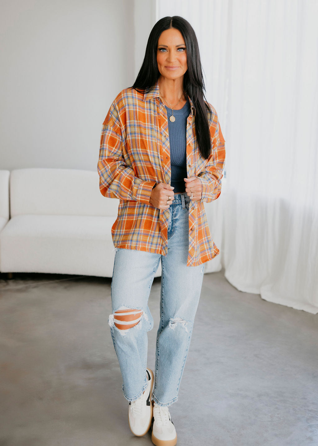 Rhegan Plaid Button Down Top
