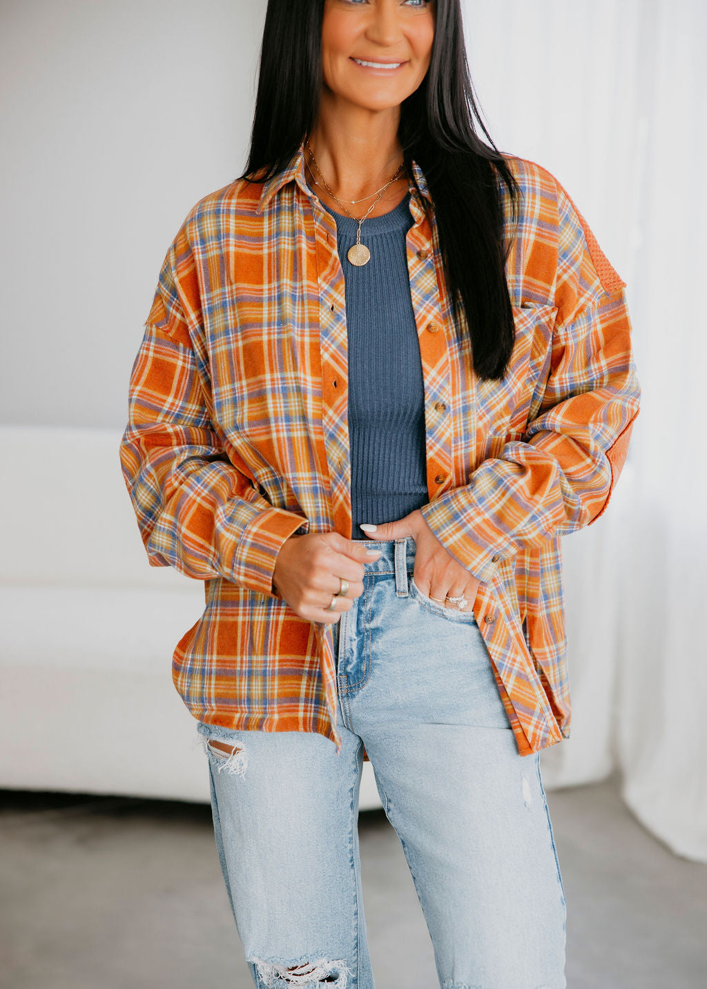 Rhegan Plaid Button Down Top