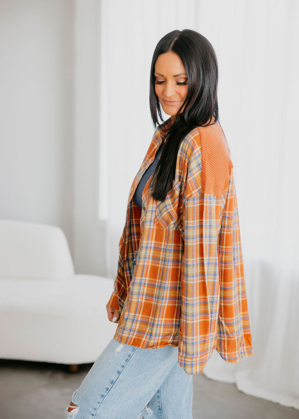 Rhegan Plaid Button Down Top