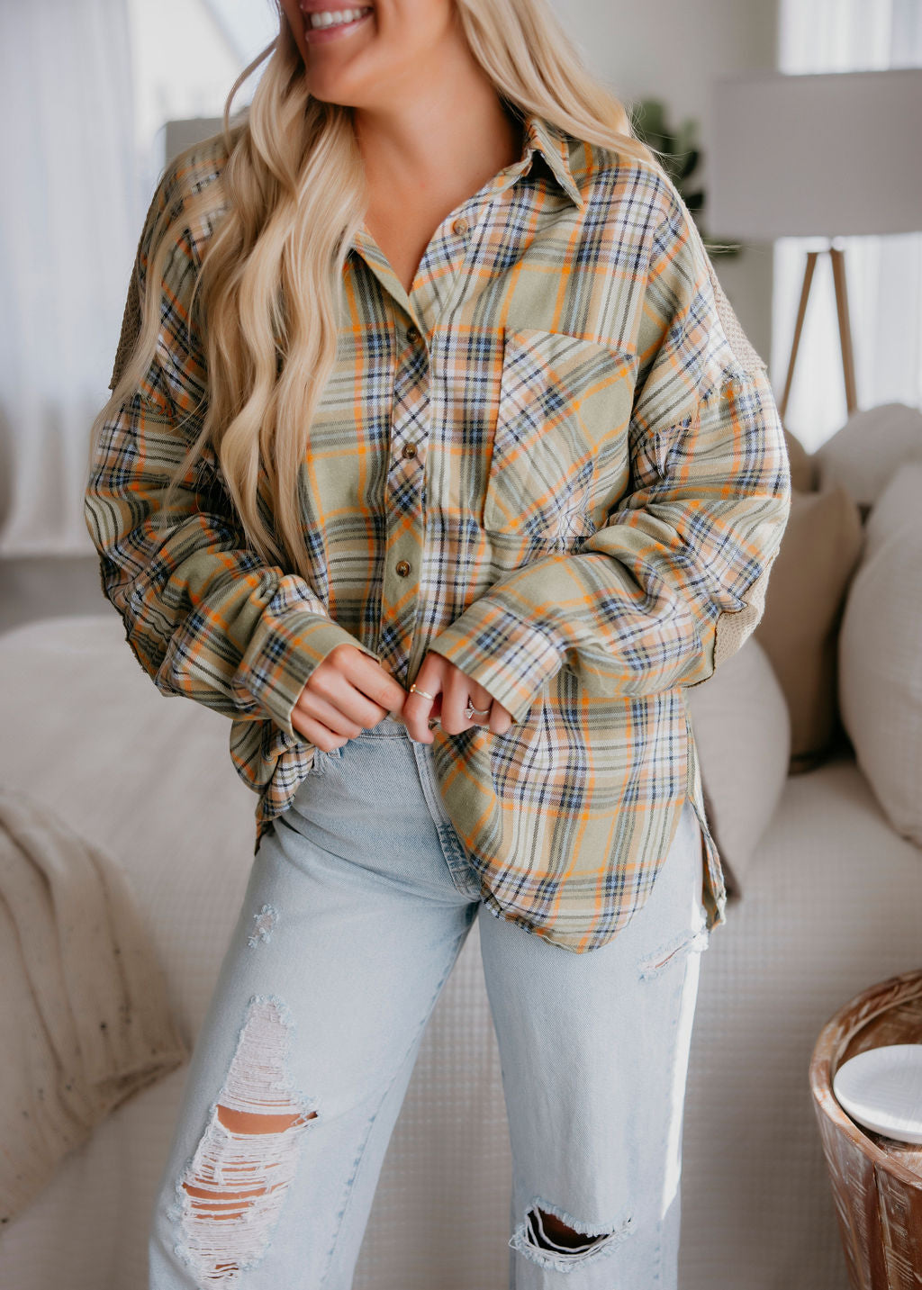 Rhegan Plaid Button Down Top