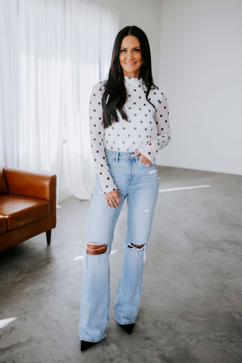 Lucille Polka Dot Mesh Top