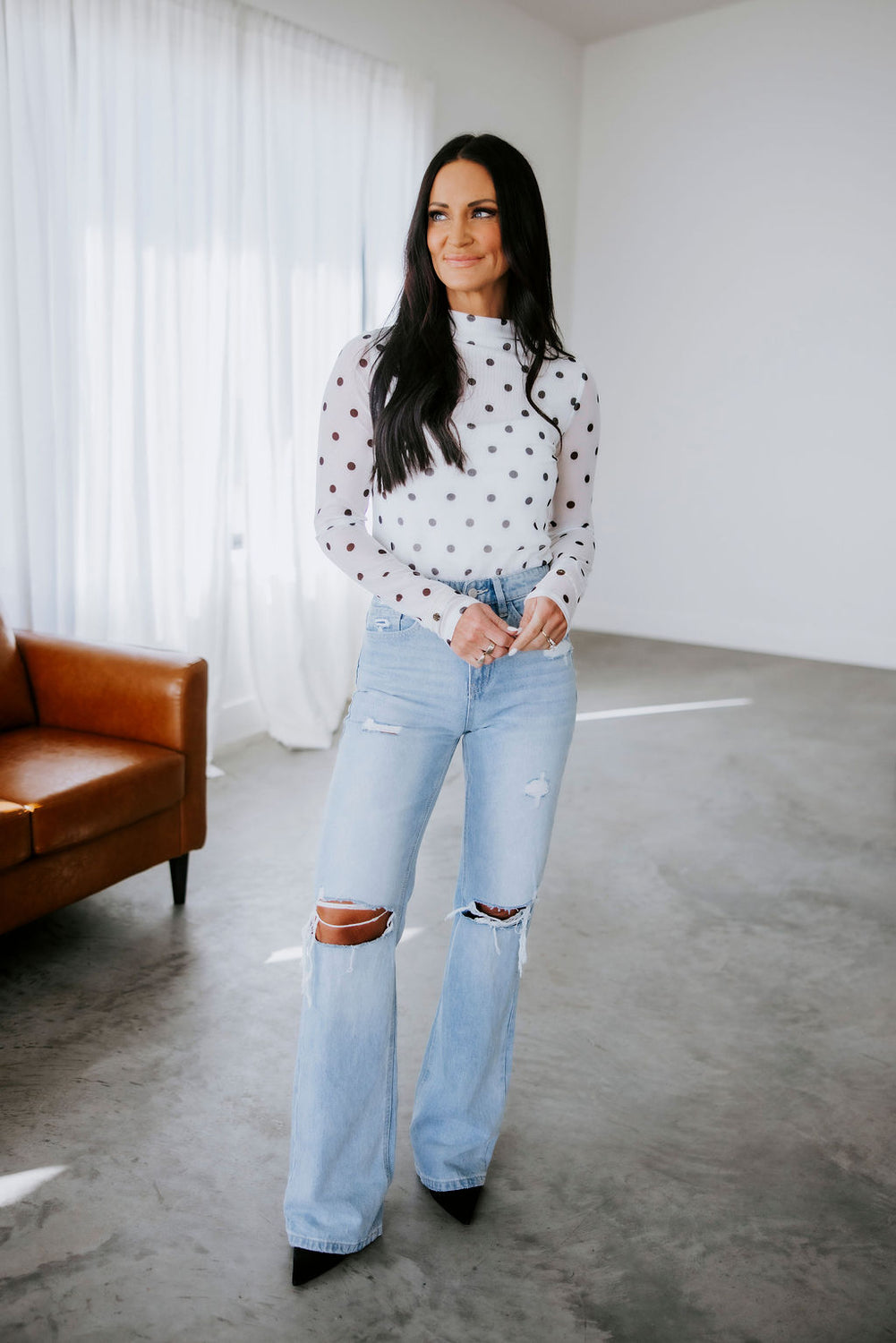 Lucille Polka Dot Mesh Top