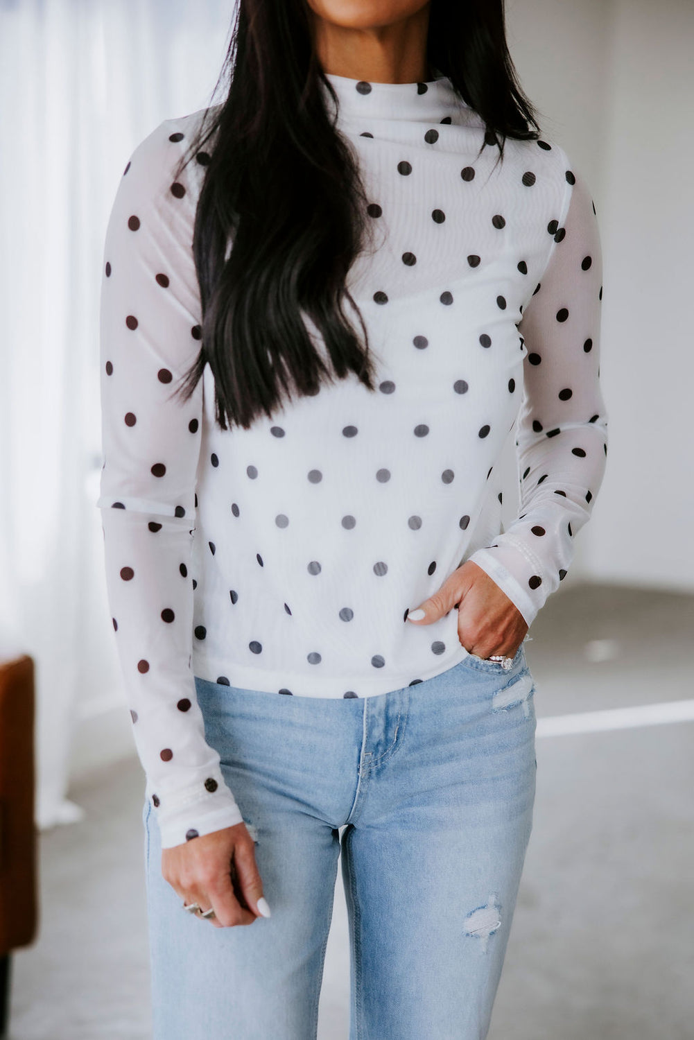 Lucille Polka Dot Mesh Top