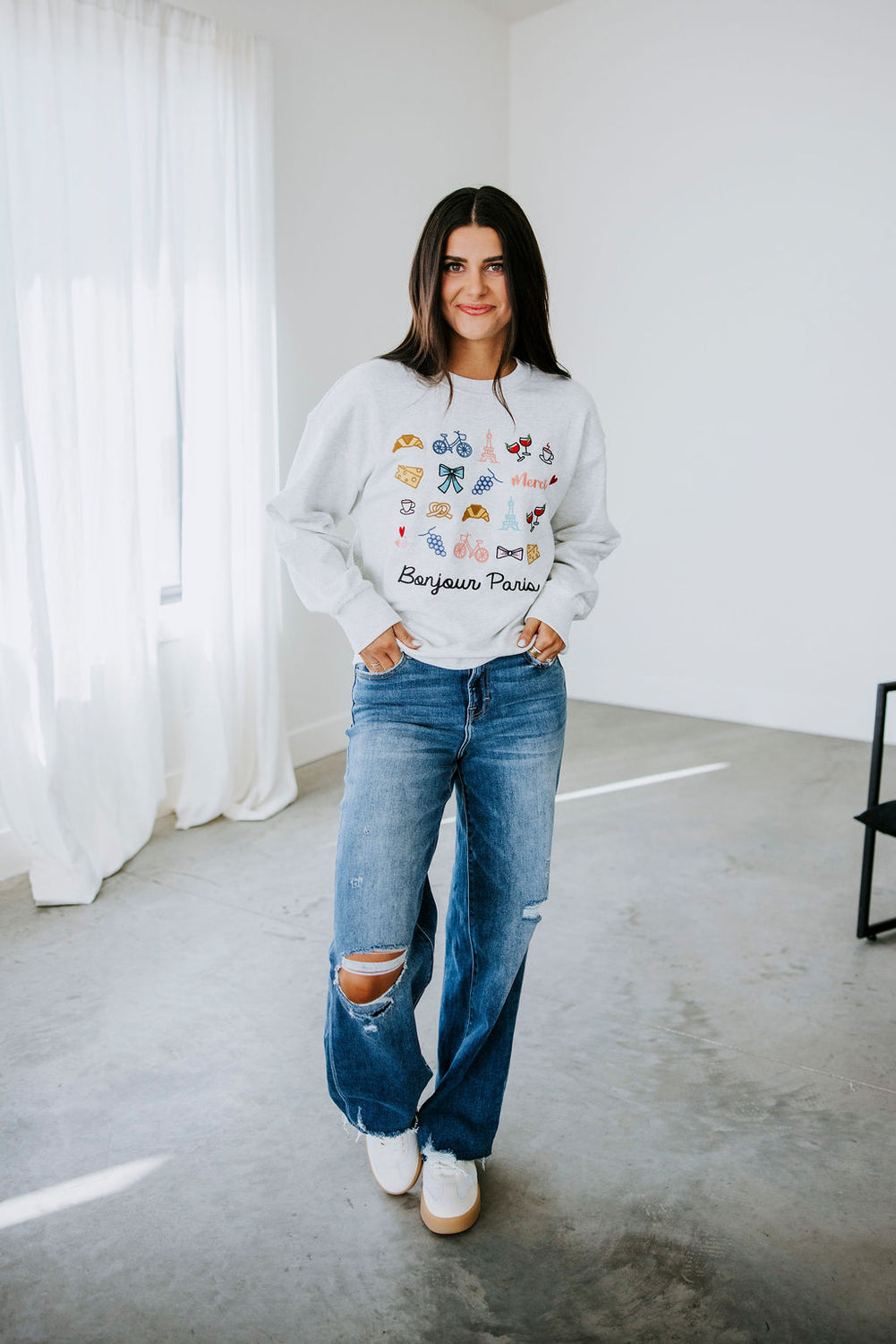 Bonjour Paris Embroidered Sweatshirt