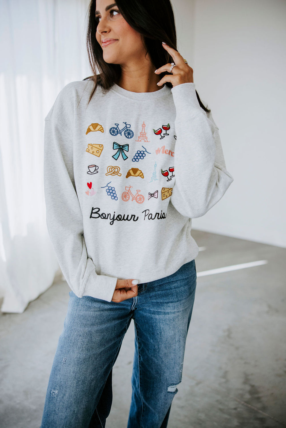 Bonjour Paris Embroidered Sweatshirt
