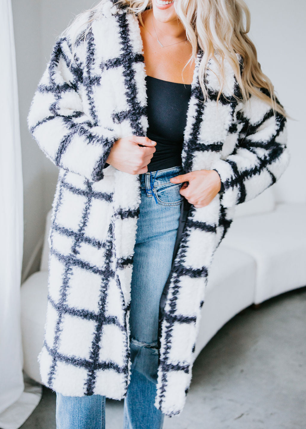 image of Sheila Plaid Sherpa Coat