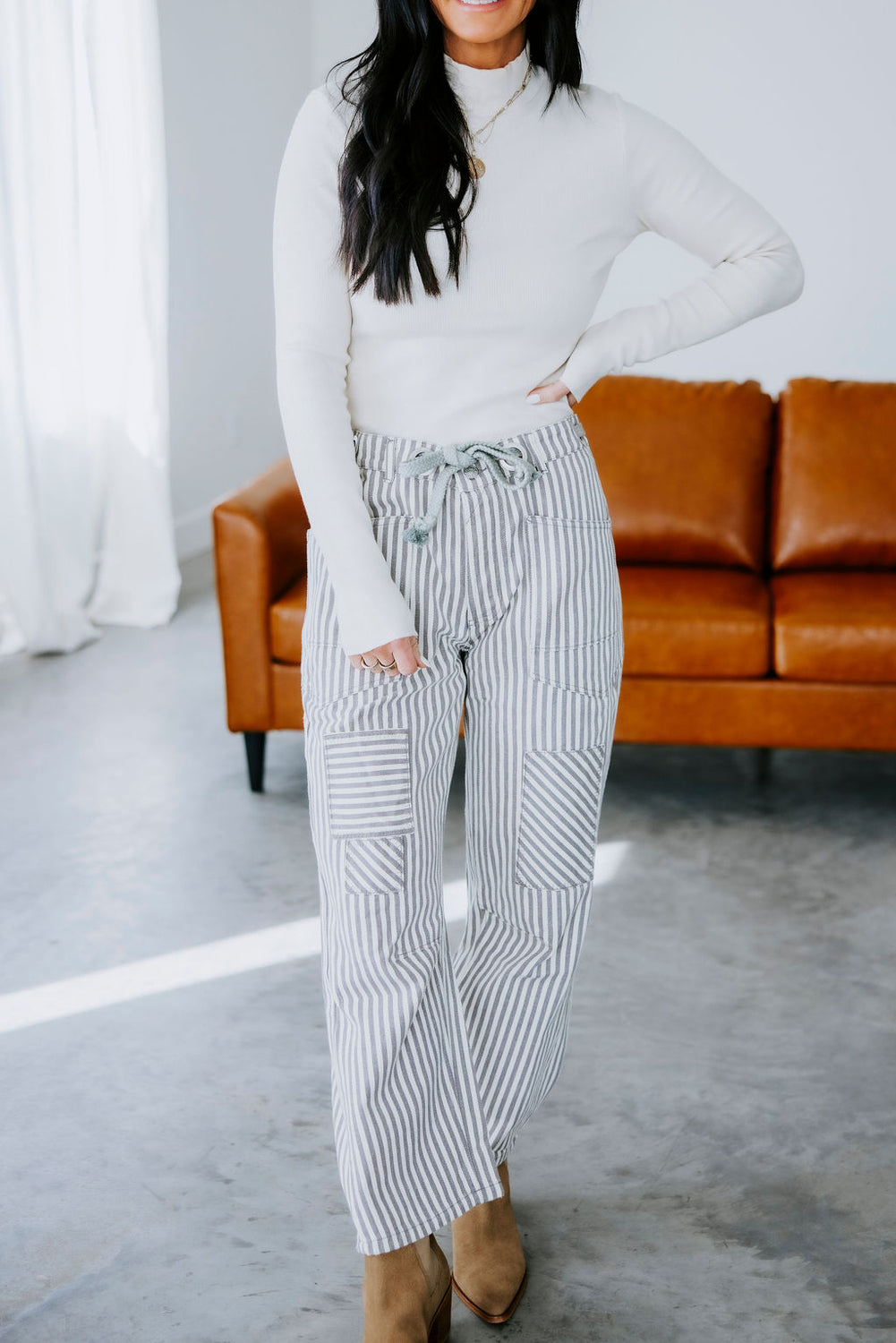 Ronnie Striped Twill Barrel Pants