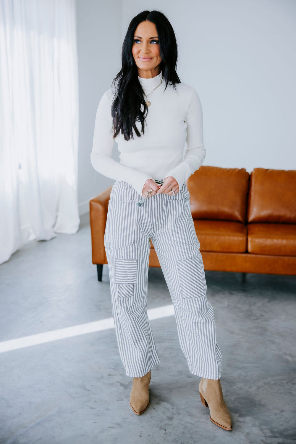 Ronnie Striped Twill Barrel Pants