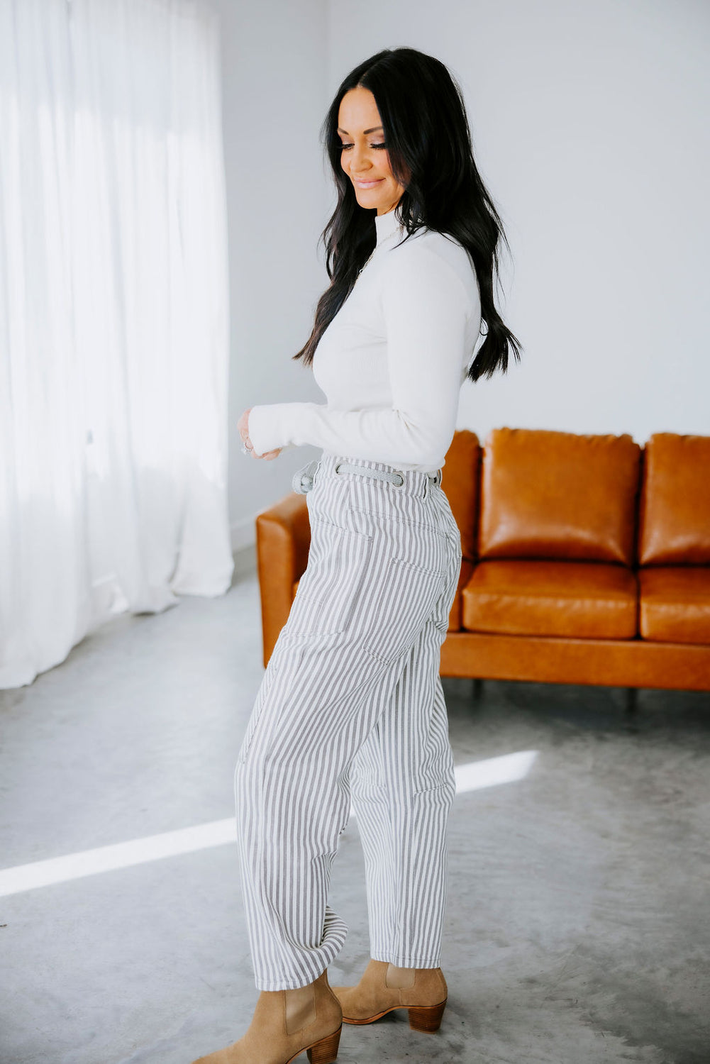 Ronnie Striped Twill Barrel Pants