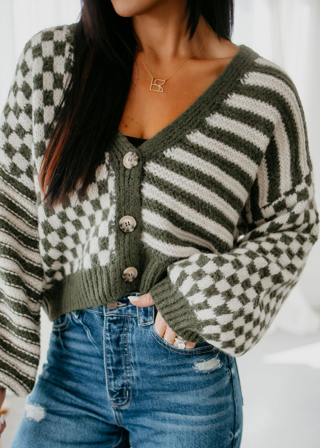 image of Christen Mix Pattern Cardigan