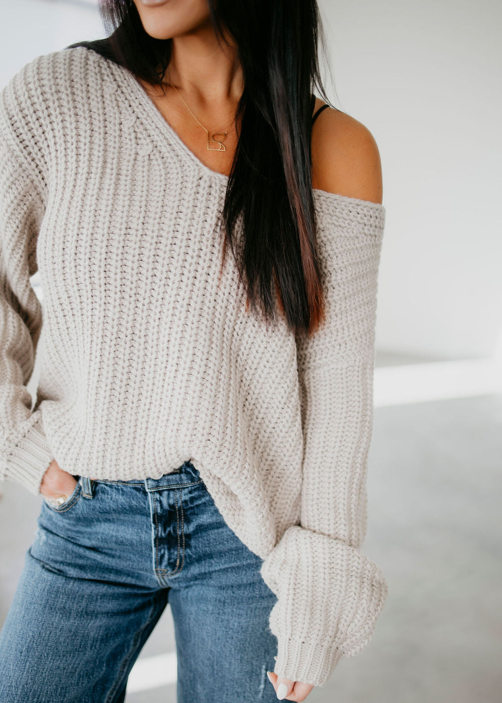 Nora Off Shoulder Sweater by Lily & Lottie