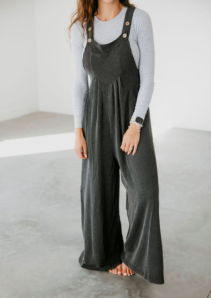 Hallie Ribbed Wide Leg Overalls