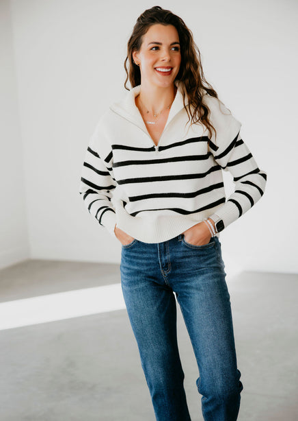 Holland Quarter Zip Striped Sweater