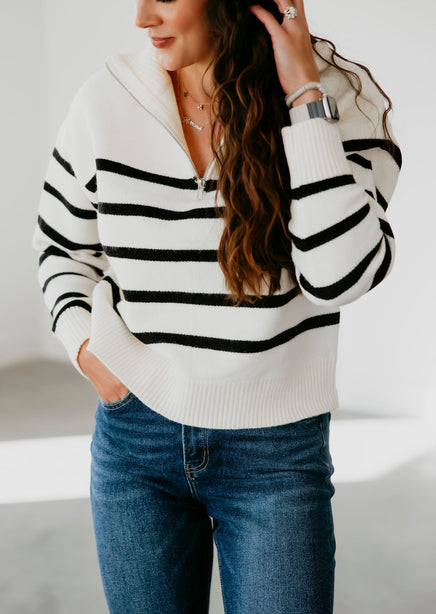 Holland Quarter Zip Striped Sweater