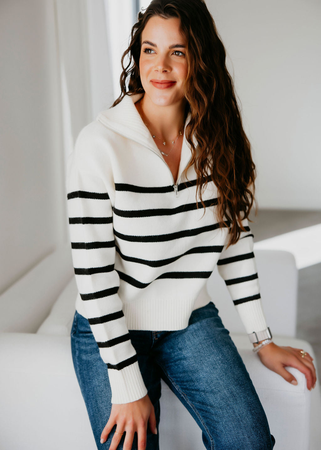 image of Holland Quarter Zip Striped Sweater