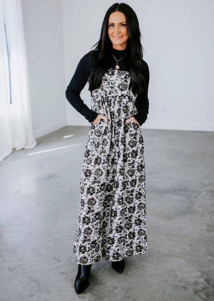 Eve Floral Print Denim Overalls product view