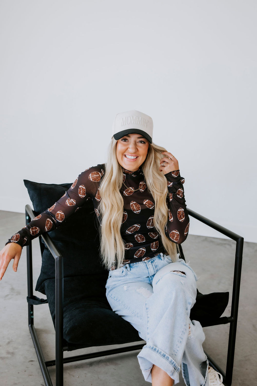 First and Fabulous Football Print Mesh Top