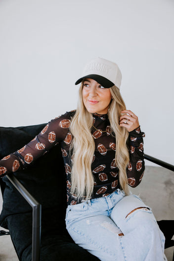 First and Fabulous Football Print Mesh Top