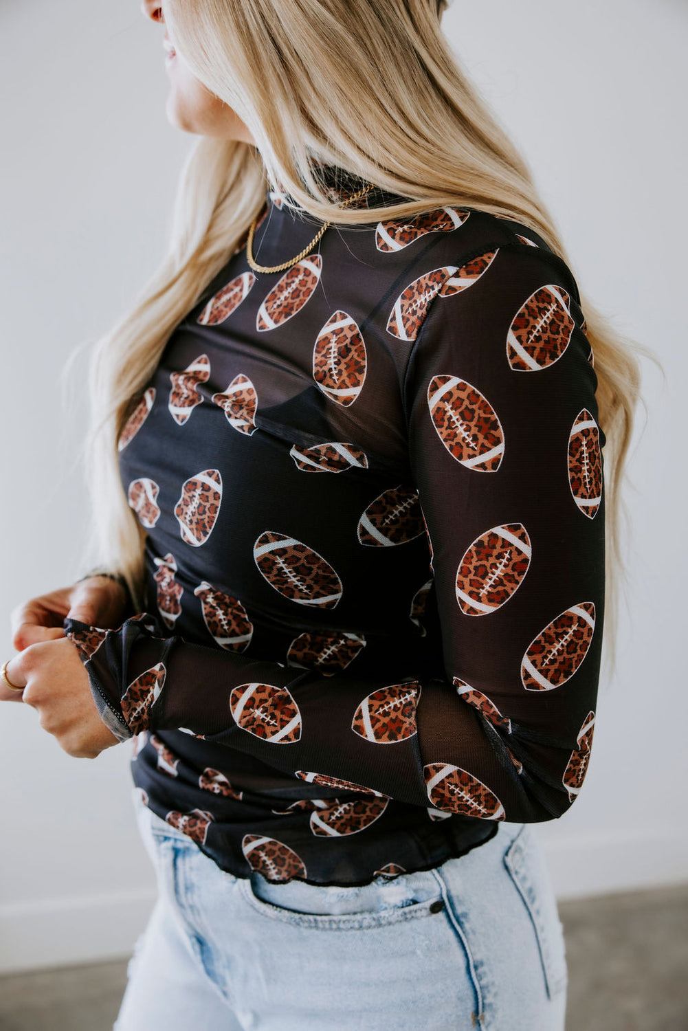 First and Fabulous Football Print Mesh Top