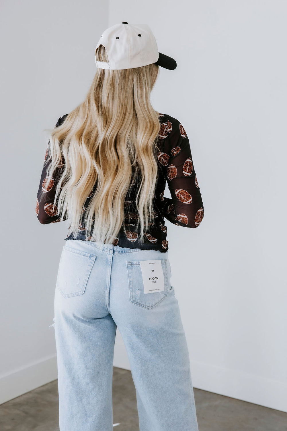 First and Fabulous Football Print Mesh Top