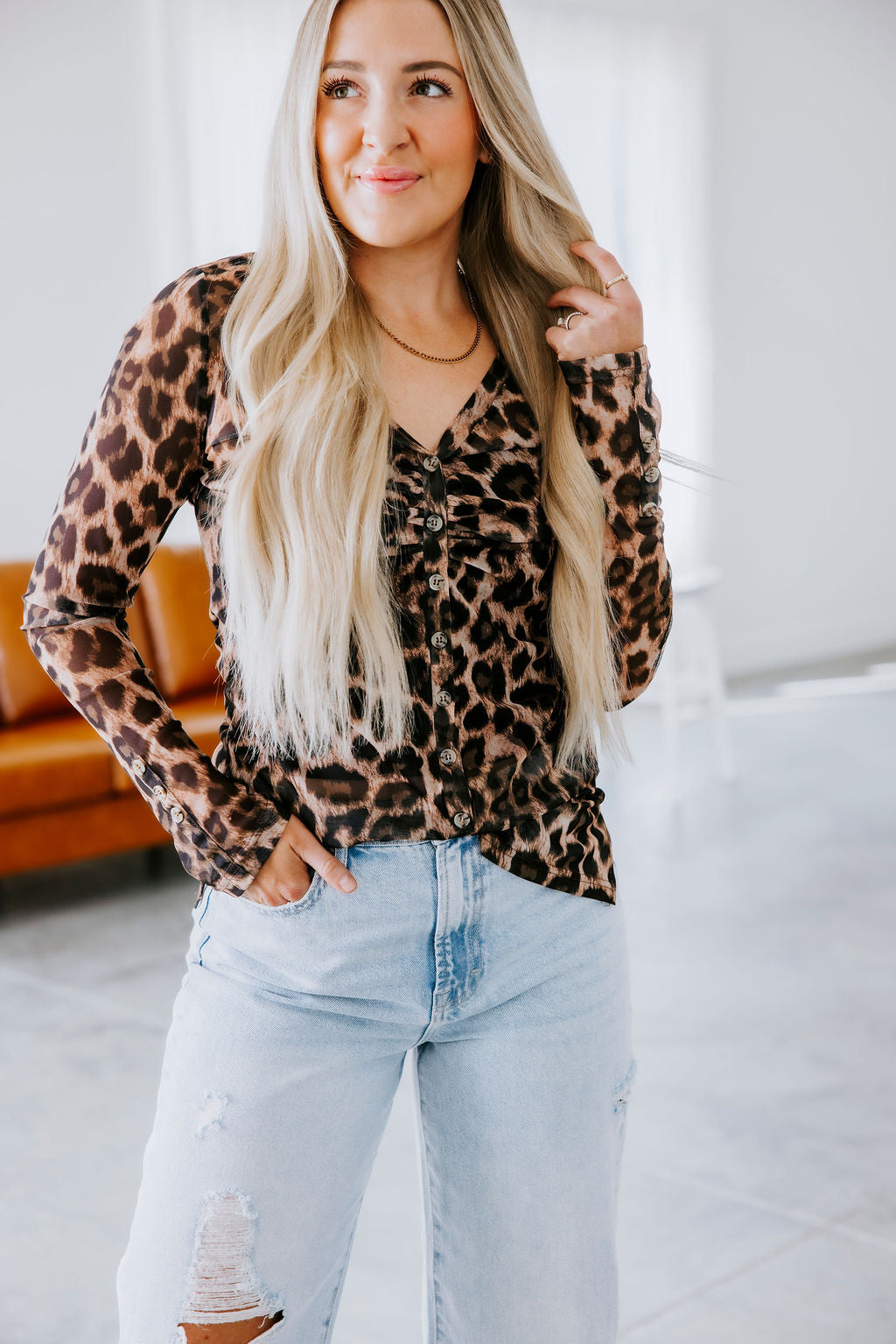 image of Becky Leopard Print Long Sleeve